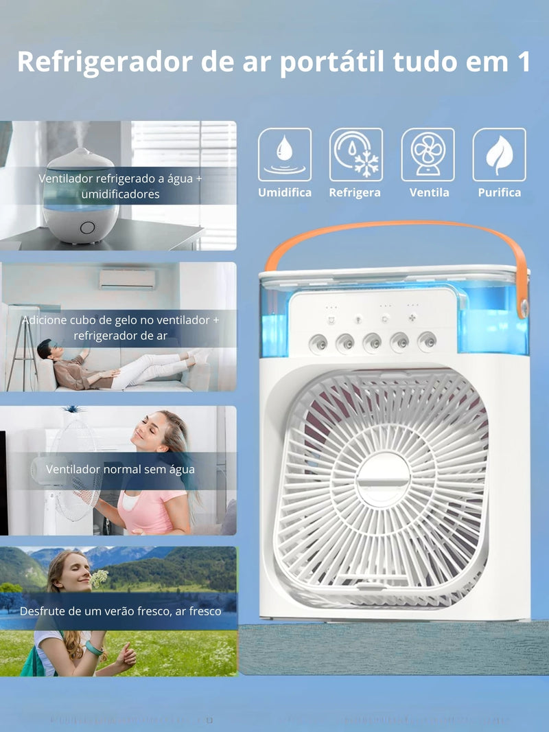 Mini Ventilador Portátil com Nebulização e Climatizador